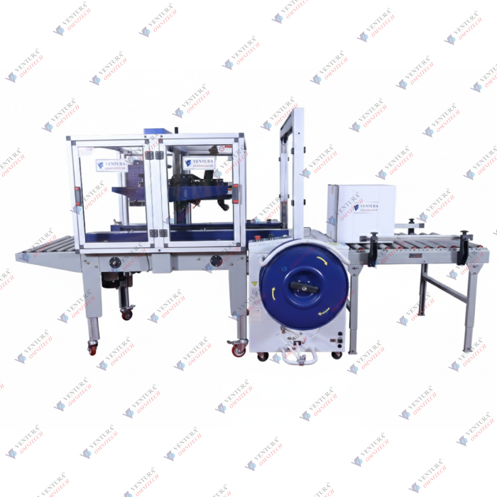 COMBINED CARTON TAPPING AND STRAPPING MACHINE