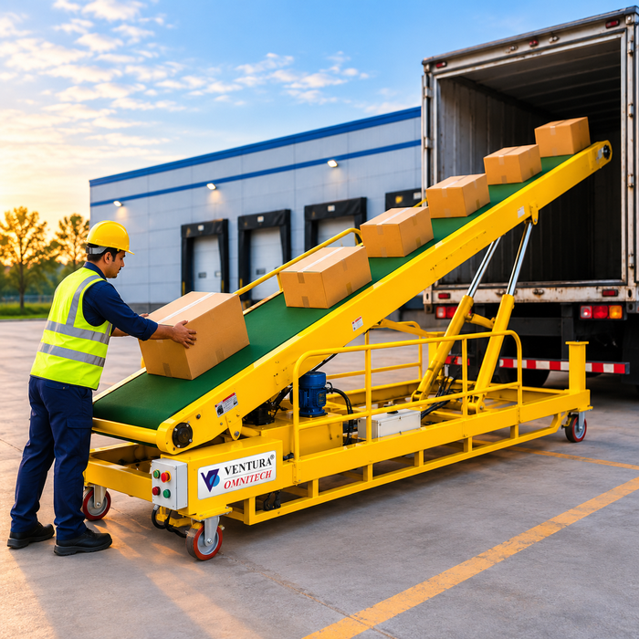 VENTURA TRUCK LOADING AND UNLOADING WITH FLEXIBLE ROLLER CONVEYOR